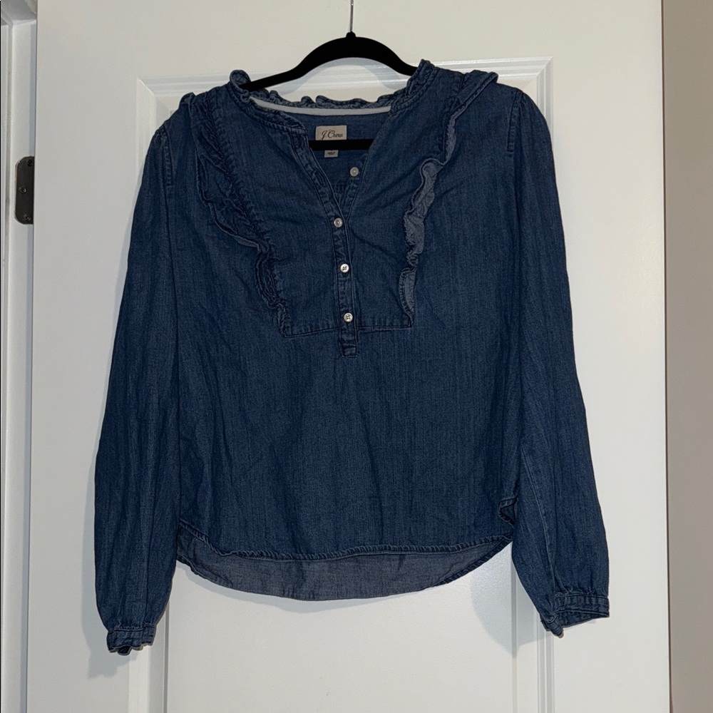 J. Crew Indigo Ruffle Blouse